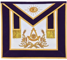 Load image into Gallery viewer, Masonic Past Master Hand Embroidered Apron Gold Embroidery Purple Velvet | Regalia Lodge