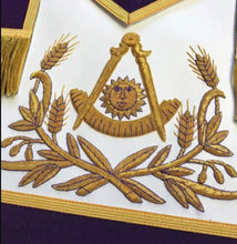 Load image into Gallery viewer, Masonic Past Master Hand Embroidered Apron Gold Embroidery Purple Velvet | Regalia Lodge