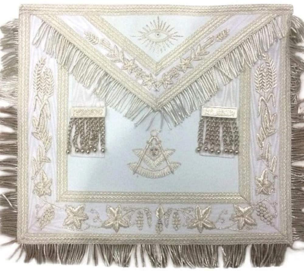 Masonic White Blue Lodge Past Master Apron Hand Embroidered Bullion Vine | Regalia Lodge