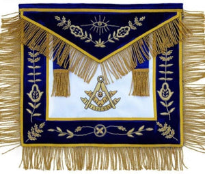 Masonic Past Master Apron Blue Hand Embroidered Bullion Vine Work | Regalia Lodge