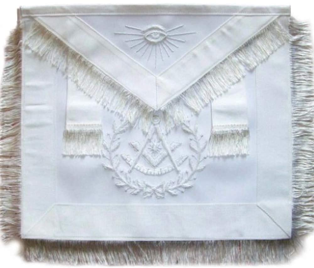 Masonic Past Master Apron All White With Wreath Fringe | Regalia Lodge