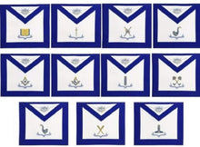 Load image into Gallery viewer, Masonic Blue Lodge Officers Apron Set of 11 Machine Embroidery Aprons | Regalia Lodge