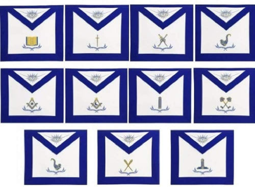 Masonic Blue Lodge Officers Apron Set of 11 Machine Embroidery Aprons | Regalia Lodge