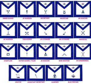 Masonic Blue Lodge Officers Aprons Variations - Set of 19 | Regalia Lodge