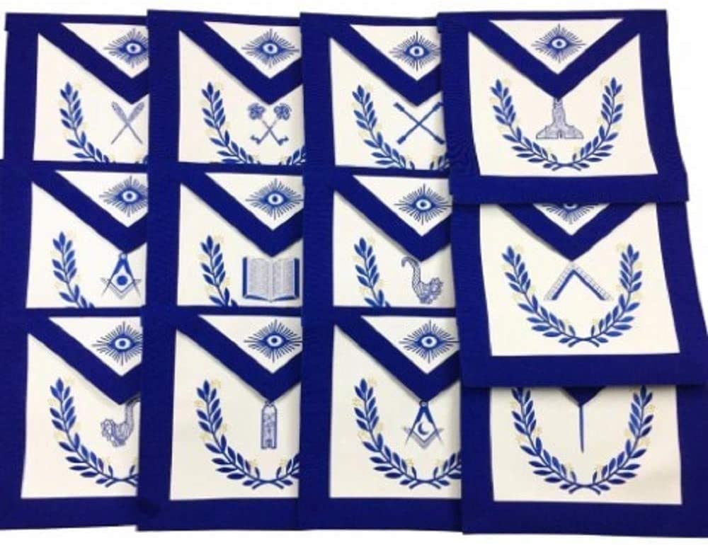 Masonic Blue Lodge Officers Aprons with wreath - Set of 12 Aprons | Regalia Lodge