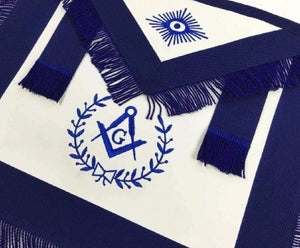 Masonic Blue Lodge Master Mason Apron Machine Embroidery with Fringe Navy | Regalia Lodge