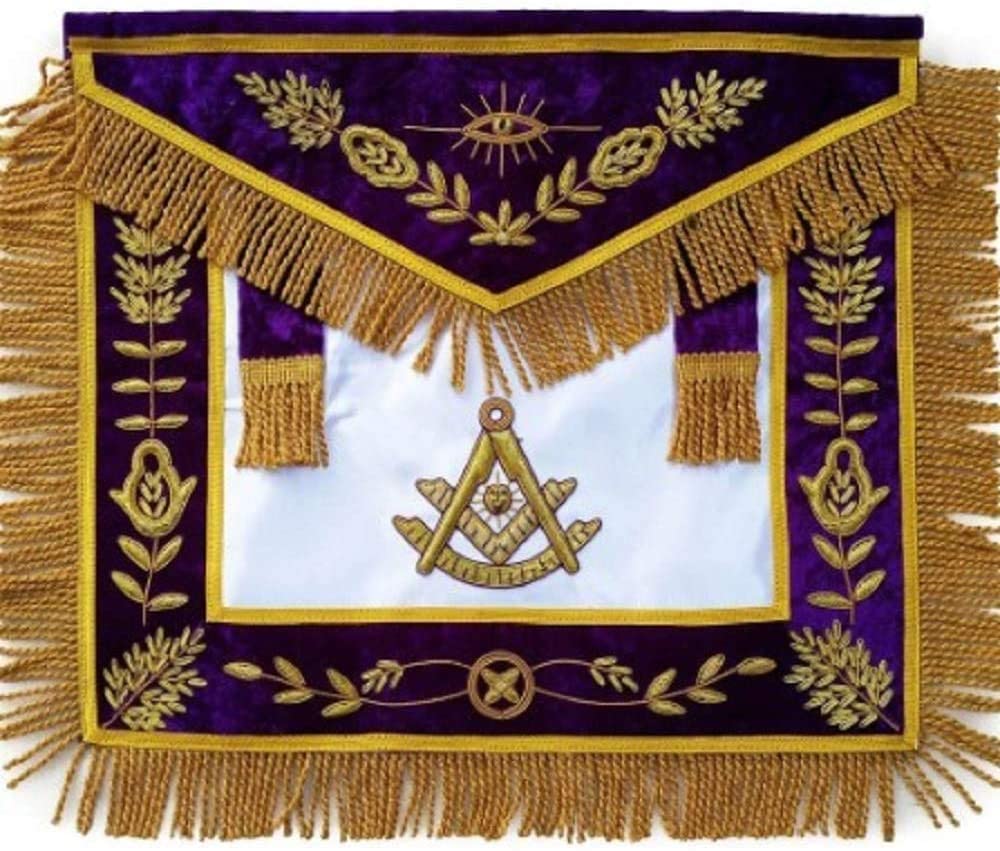 Masonic Past Master Apron Purple Hand Embroidered Bullion Vine Work | Regalia Lodge