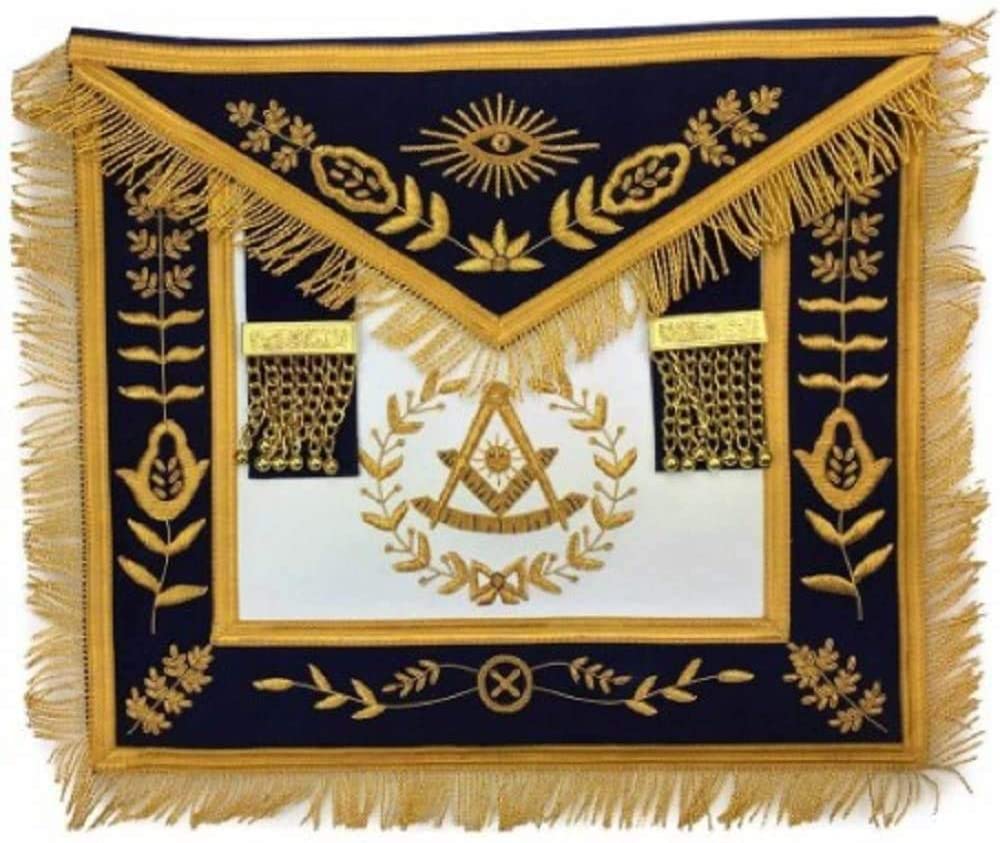 Masonic Blue Lodge Past Master Gold Handmade Embroidery Apron Navy | Regalia Lodge