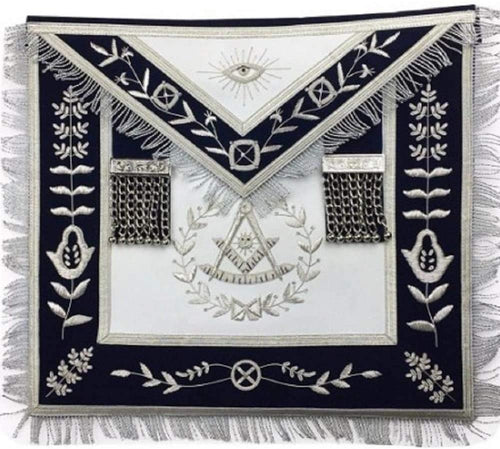 Masonic Blue Lodge Past Master Silver Handmade embroidery Apron Navy | Regalia Lodge