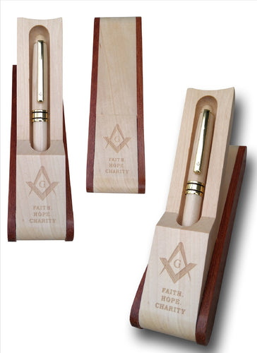 Wooden Masonic Pen with Engraved Wooden Box-Blue Lodge Pens-Masonic Pen with Square & Compass symbol