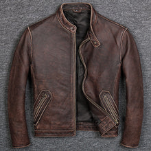 Carica l&#39;immagine nel visualizzatore di Gallery, First Layer Cowhide Leather  Jacket, Pure Leather Jacket for Mens