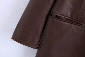 Women's European And American Style PU Leather And Leather Pants Suit