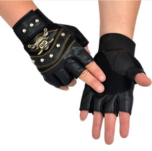Charger l&#39;image dans la galerie, black leather fingerless gloves  -  Men&#39;s leather gloves  -Men&#39;s leather fingerless gloves - Leather Fingerless Gloves Men - Men&#39;s Luxury Fingerless Gloves 