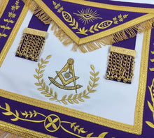Cargar imagen en el visor de la galería, Masonic Blue Lodge Past Master Gold Machine Embroidery Purple Apron | Regalia Lodge