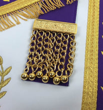 Load image into Gallery viewer, Masonic Blue Lodge Past Master Gold Machine Embroidery Purple Apron | Regalia Lodge