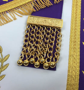 Masonic Blue Lodge Past Master Gold Machine Embroidery Purple Apron | Regalia Lodge