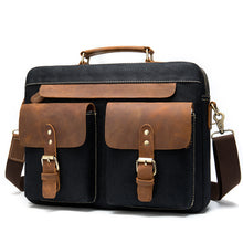 Cargar imagen en el visor de la galería, Cowhide with cloth briefcase Men&#39;s Leather business briefcase Briefcase Official Briefcase Multifunctional Briefcase