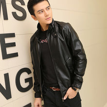 Cargar imagen en el visor de la galería, Stand-up collar Leather padded leather jacket-Leather jacket for mens