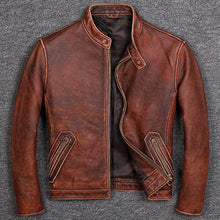 Cargar imagen en el visor de la galería, First Layer Cowhide Leather  Jacket, Pure Leather Jacket for Mens