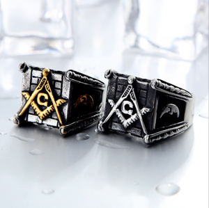 Masonic rings for men gold sun moon making Punk handmade high polished silver jewelry for man
