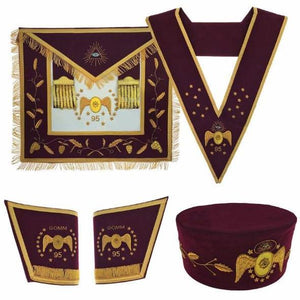 Masonic Scottish Rite 95th Degree Hand embroidered Set Apron Collar Cap Gauntlets | Regalia Lodge
