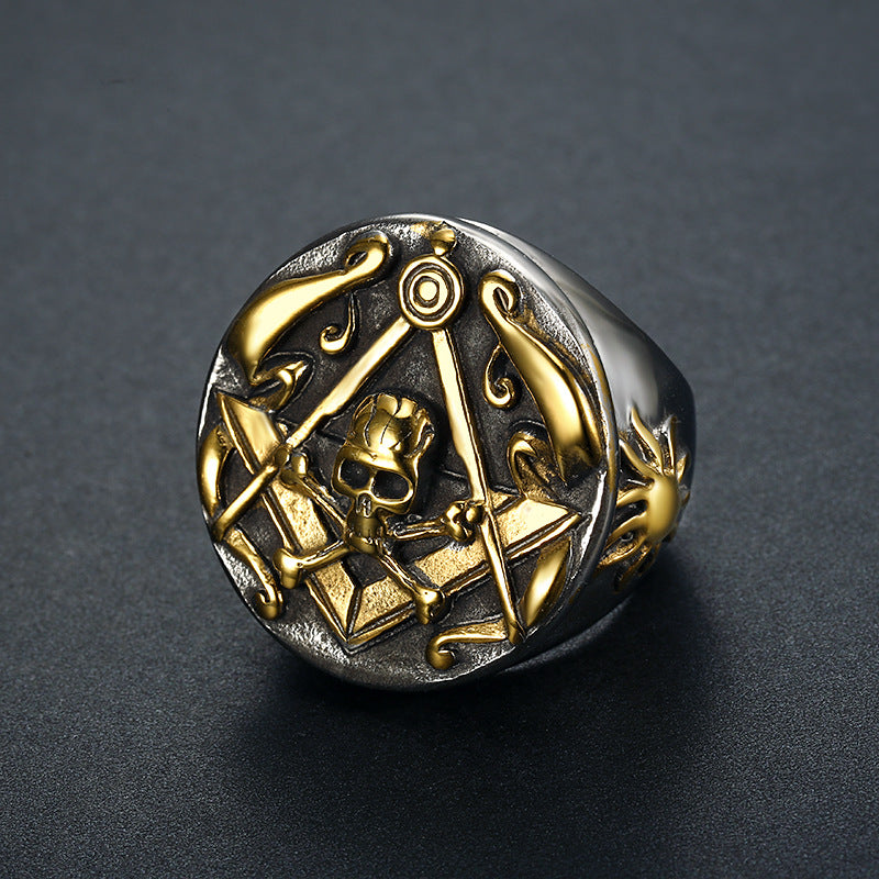 Personalized Retro Stainless Steel Round Masonic Skull Ring