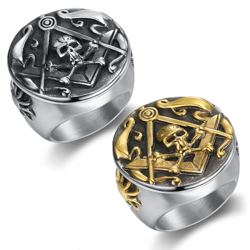 Personalized Retro Stainless Steel Round Masonic Skull Ring