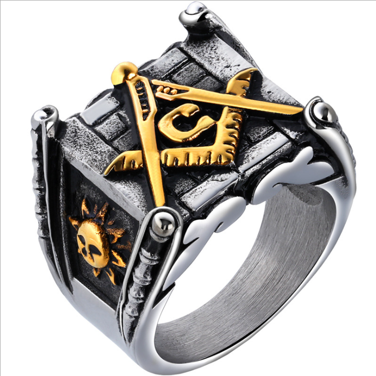 Masonic rings for men gold sun moon making Punk handmade high polished silver jewelry for man