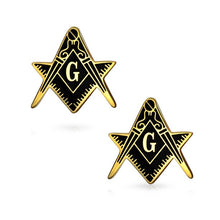 Charger l&#39;image dans la galerie, Freemasons Masonic Compass Cufflinks Black Gold Plated Stainless Steel
