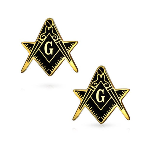 Freemasons Masonic Compass Cufflinks Black Gold Plated Stainless Steel