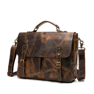Leather Portable Mens Briefcase Satchel Official Briefcase Multifunctional Briefcase European and American retro style