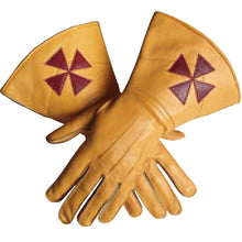 Afbeelding in Gallery-weergave laden, Knight Templar Yellow Color Gauntlets Red Cross Soft Leather Gloves | Regalia Lodge