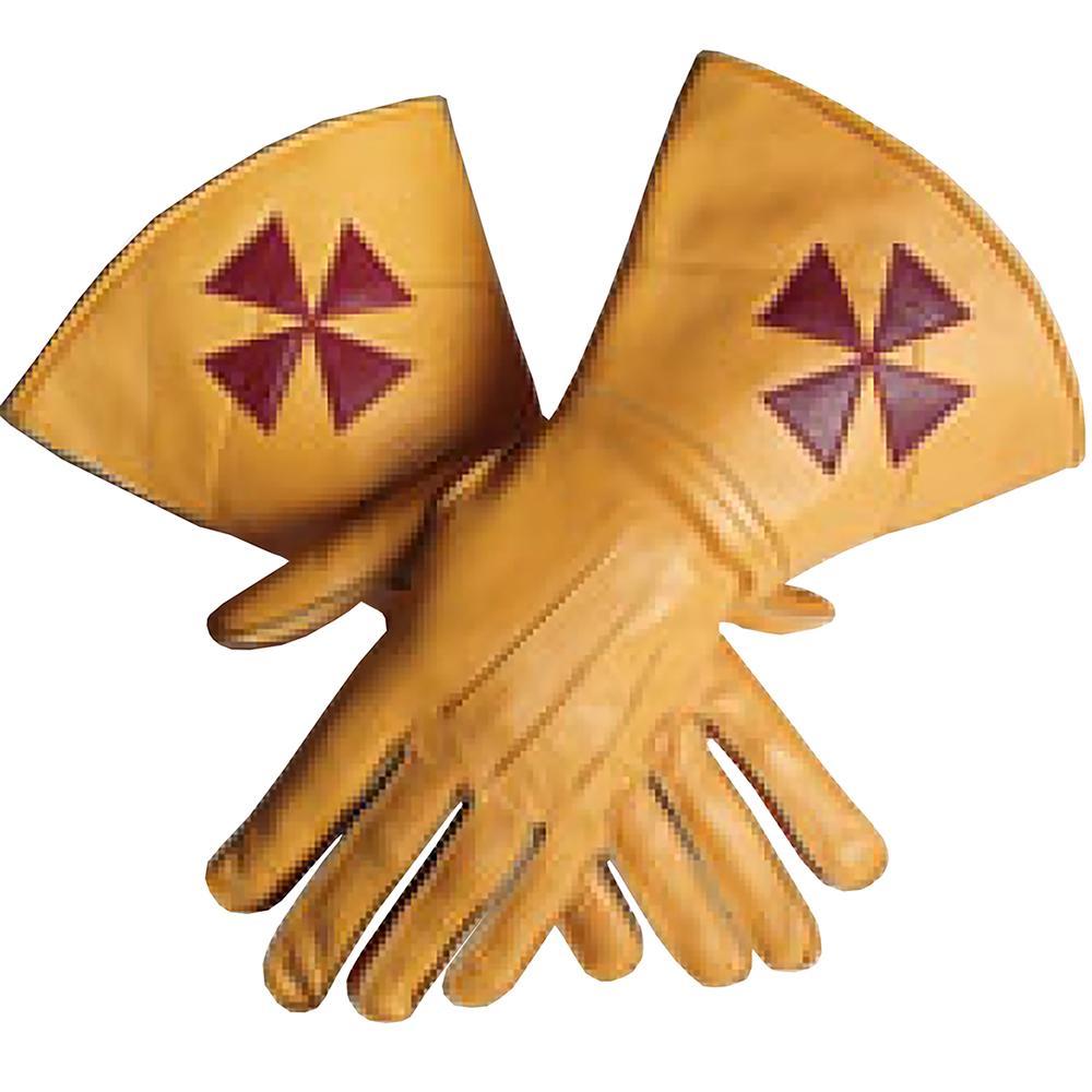 Knight Templar Yellow Color Gauntlets Red Cross Soft Leather Gloves | Regalia Lodge