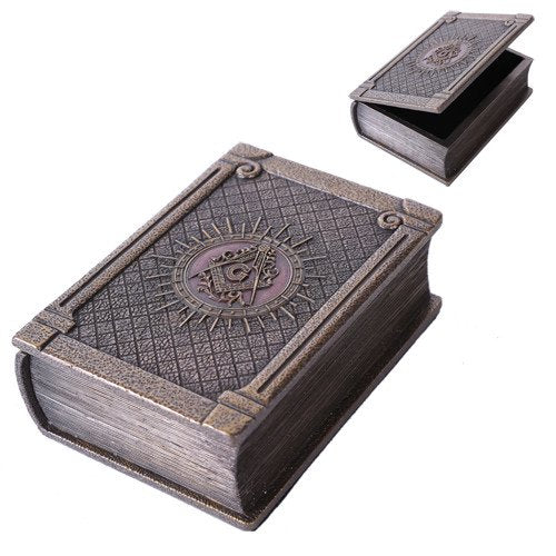 Masonic Symbol Bronze Color Painted Book Box Made of Resin-Masonic Book Box for Masons