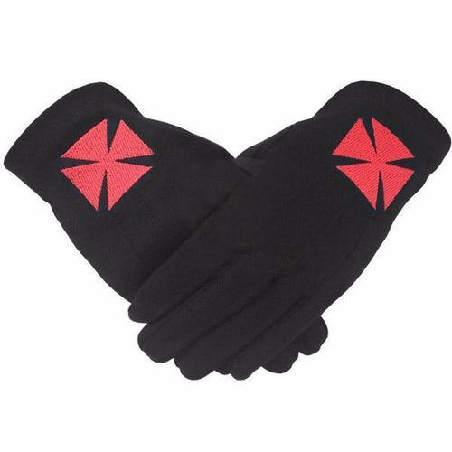 Masonic Knight Templar Black 100% Cotton Machine Embroidery Glove  (2 Pairs) | Regalia Lodge