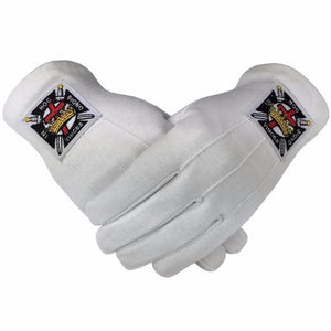 Masonic Knight Templar KT 100% Cotton Machine Embroidery Emblem Glove (2 Pairs) | Regalia Lodge