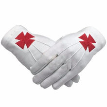 Load image into Gallery viewer, Masonic Knight Templar Red Nordic Cross White Cotton Machine Embroidery Glove (2 Pairs) | Regalia Lodge