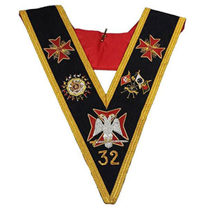 Rose Croix 32nd Degree Collar Hand Embroidered Gold Bullion Wire Made | Regalia Lodge