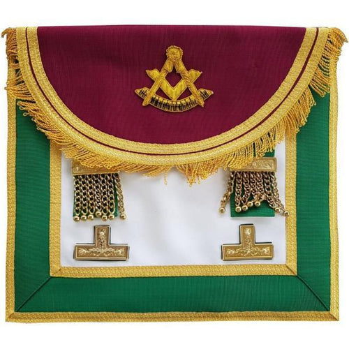 Scottish Rite Past Master Handmade Embroidery Apron with Levels - Brown and Green | Regalia Lodge
