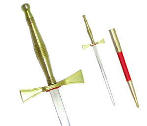 Masonic Dagger with Gold Hilt and Red Scabbard + Free Case | Regalia Lodge