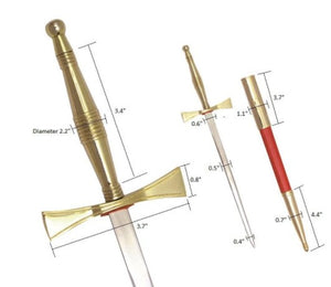Masonic Dagger with Gold Hilt and Red Scabbard + Free Case | Regalia Lodge