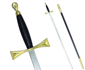 Masonic Sword with Black Gold Hilt and Black Scabbard 35 3/4" + Free Case | Regalia Lodge