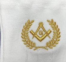 Load image into Gallery viewer, Masonic Cotton Gloves with Machine Embroidery Square Compass and G Gold (2 Pairs) | Regalia Lodge