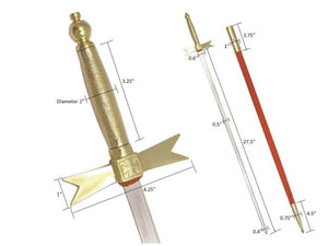Masonic Knights Templar Sword with Gold Hilt and Red Scabbard 35 3/4" + Free Case | Regalia Lodge