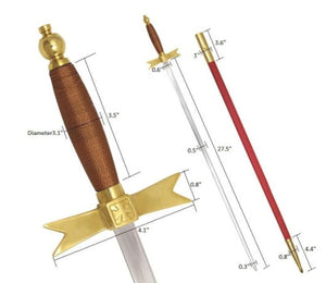Masonic Knights Templar Sword with Brown Hilt and Red Scabbard 35 3/4" + Free Case | Regalia Lodge