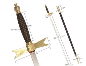 Masonic Knights Templar Sword with Black Gold Hilt and Black Scabbard 35 3/4" + Free Case | Regalia Lodge