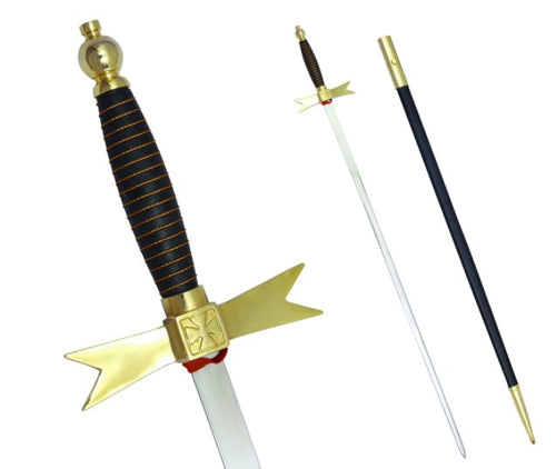 Masonic Knights Templar Sword with Black Gold Hilt and Black Scabbard 35 3/4