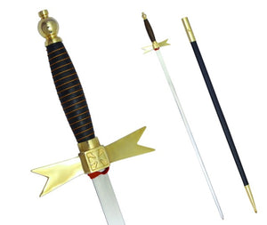 Masonic Knights Templar Sword with Black Gold Hilt and Black Scabbard 35 3/4" + Free Case | Regalia Lodge