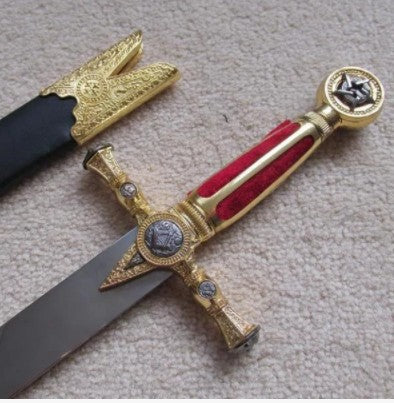Square Compass Gold Masonic Ceremonial Sword Knife W/ Sheath 25.3