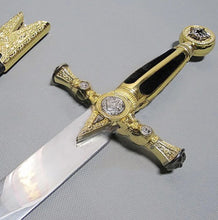 Load image into Gallery viewer, Square Compass Gold Masonic Masonic Sword Knife W/ Scabbard Gold 25.3&quot; | Regalia Lodge